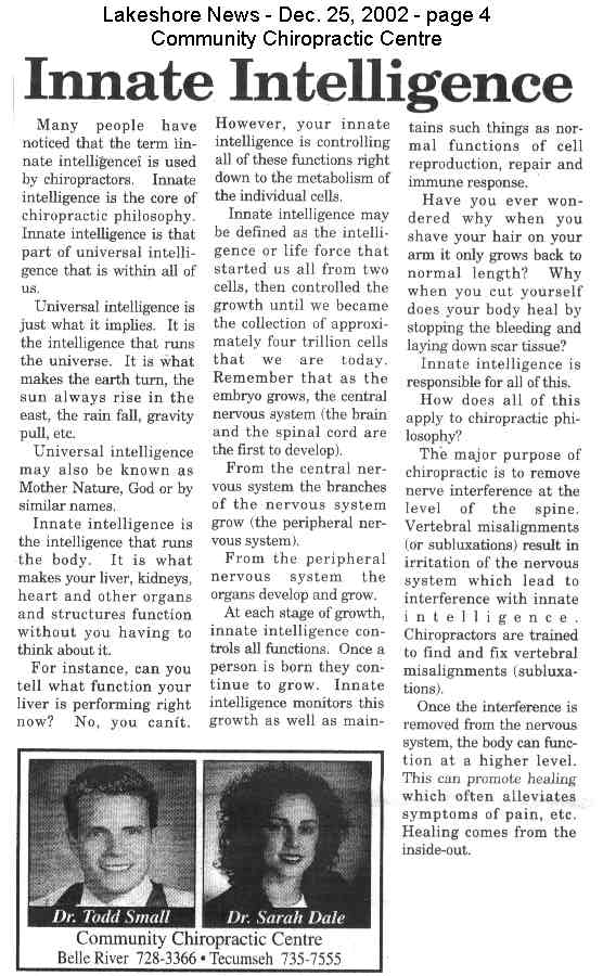Todd Small and Sarah Dale of Community Chiropractic Centre talk about Innate Intelligence